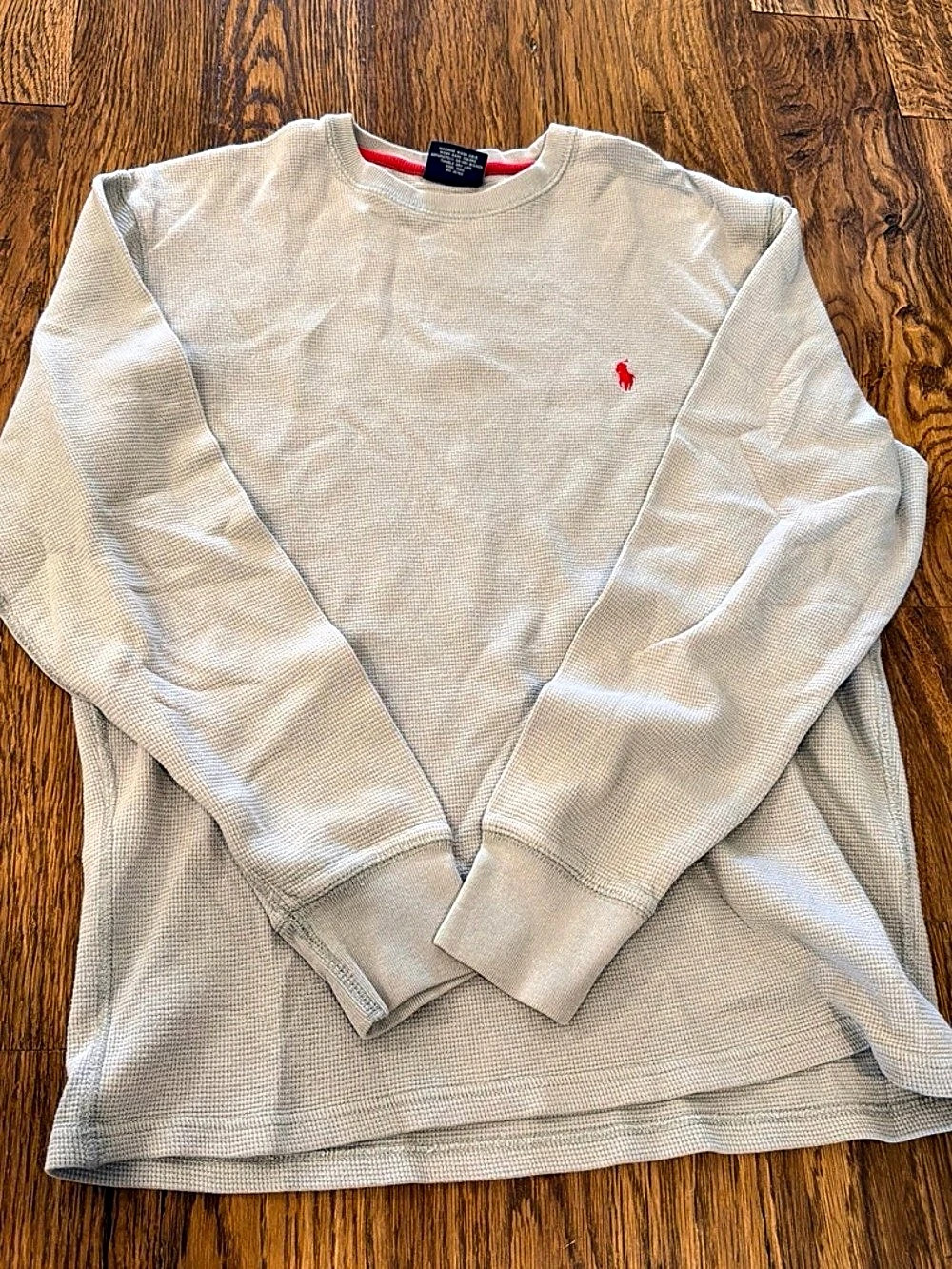 Polo Ralph Lauren Sleepwear Thermal Long Sleeve Shirt Gray & Red Medium